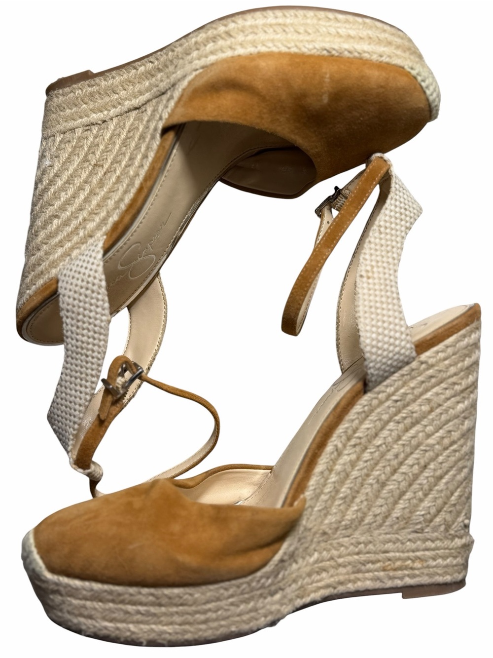 Jessica Simpson Espadrilles Caramel Suede Zestah wedges size 9 M - Picture 3 of 12